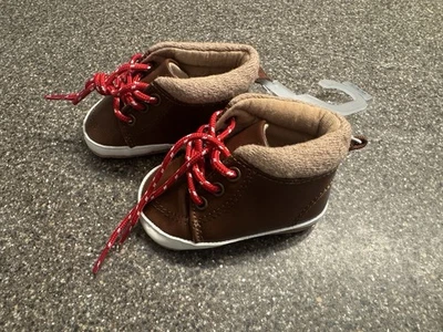 Старый темно-синий искусственной кожи младенца ботинок коричневый шнурует вверх кроссовки 3-6 месяцев   - Изображение 1 из 3