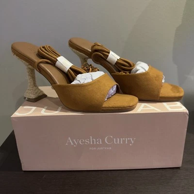 NEW Ayesha Curry x JustFab Toni Ankle-Wrap Heeled Sandals in Camel Size 8.5  - Image 1 of 4