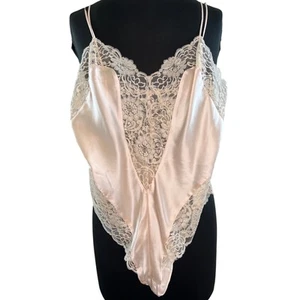VTG Patricia Fieldwalker ADAGIO Pink Silk Lace Lingerie Teddy Satin S Small NWT - Picture 1 of 6