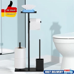 Klopapierhalter Stehend mit Klobürste - Edelstahl Schwarz Toilettenpapierhalt DE - Bild 1 von 12