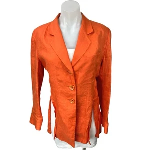 Blazer Abrigo Chaqueta Synonyme Naranja 100% Lino Muesca Abertura Solapa Tres Botones Talla 8 - Imagen 1 de 5