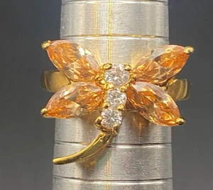 18K GE vergoldet Libelle Ring Champagner CZ Größe 7 rot Samt Rose Geschenkbox - Bild 1 von 8