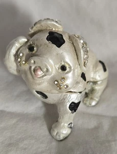 Vintage mit Schmucksteinen besetztes weiß/schwarzes Schwein Metall Emaille aufklappbar Schmuck Schmuck/Pillendose  - Bild 1 von 15