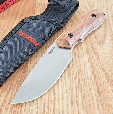 Kershaw Small Fixed Knife 3.5" Full Tang Stainlees Steel Blade Brown Wood Handle - Image 1 of 4