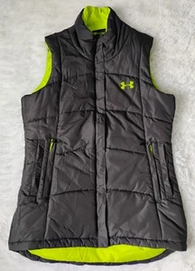 Under Armour Mens Medium Puffer Vest Full Zip Gray Green Semi Fitted Neon - Picture 1 of 12