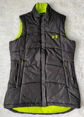 Under Armour Mens Medium Puffer Vest Full Zip Gray Green Semi Fitted Neon - Image 1 of 4