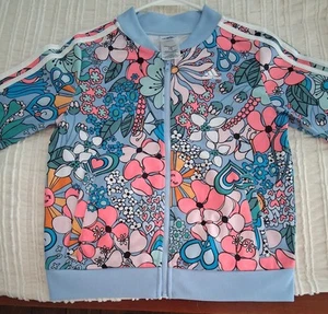 Adidas Big Girls All Over Print Tricot Jacket Floral Baby Blue Size Large L (14) - Picture 1 of 5