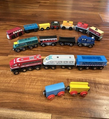 Preowned Wooden Compatible Train Cars Battat, Thomas, & Others Lot Of 16 - Image 1 of 4