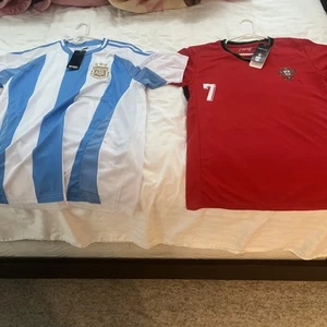 NWT Size Large Ronaldo Portugal + Messi Argentina Jerseys - Picture 1 of 7