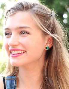 Kate Spade NY gumdrop TEAL GREEN bezel faceted gold Stud Crystal Earrings circle - Picture 1 of 8