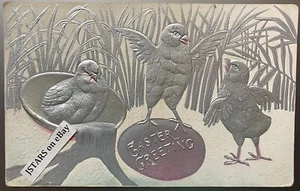 1913 OSTERGRUß geprägte hühner airbrush silber postkarte - Bild 1 von 2