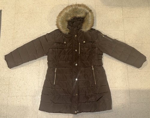 Cappotto imbottito trapuntato Michael Kors donna pelliccia sintetica orlo cappuccio XXL marrone