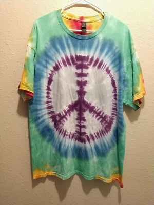 Camiseta Peace Tie Dye feita à mão unissex masculina feminina tamanho XL hippie boho (T125) - Imagem 1 de 3