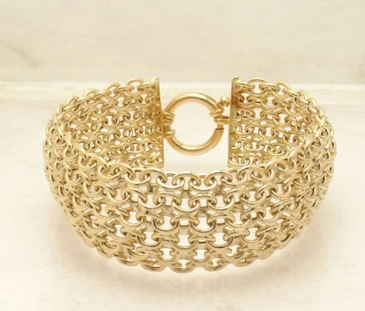 Bold Wide Domed High Polished Mosaic Oval Link Bracelet Real 14K Yellow Gold QVC - Image 1 of 4