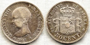 VARIANTE Alfonso XIII 50 centimos 1892*9-2. Madrid. estrella 9 sobre 8 MBC+/VF+ - Imagen 1 de 1
