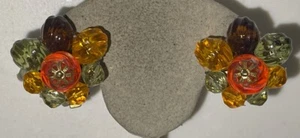 Vintage Gold Tone W Germany Cluster Beaded Clip On Earrings YS-32 - Picture 1 of 7