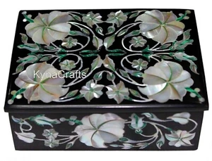 MOP Inlay Stationary Box with Royal Look 4 x 3 Inches Black Marble Trinket Box - Picture 1 of 5