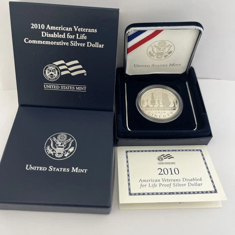 2010 AMERICAN VETERANS DISABLED FOR LIFE PROOF 90% SILVER DOLLAR COIN U.S. MINT Cover