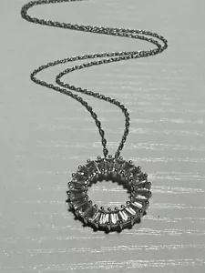 ZALES Baguette White Lab-Created Sapphire Circle Pendant in Sterling Silver NEW - Picture 1 of 8