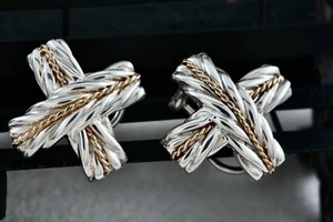 Pazia Sterlingsilber & 18K Gold große "X" Twist Seil Clip-on Ohrringe - Bild 1 von 8