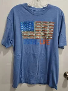 Reel Life Herren Kurzarm Rundhalsausschnitt T-Shirt blau USA Flagge Angeln Outdoor XL - Bild 1 von 7