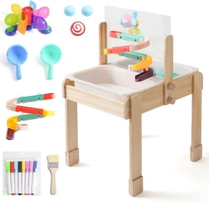 Sand and Water Table for Toddlers 4 in 1 Kids Wooden Sensory Activity Table with - Picture 1 of 9