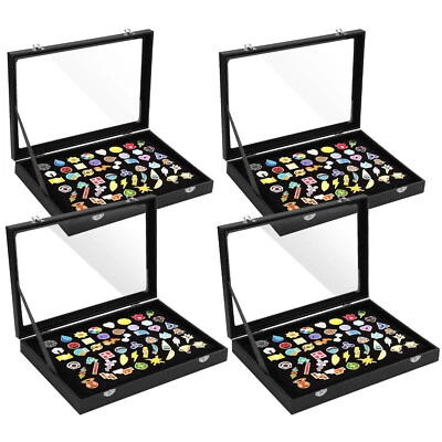 4 pack Clear Pin Display Casew/ Lock Buckle Medal Shadow Box for Tags Jewelry  - Image 1 of 4