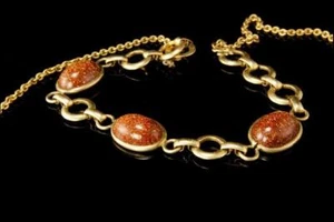 VINTAGE SANDSTONE CABOCHON GOLD FILLED NECKLACE A806-124 - Picture 1 of 5