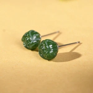I05 Orecchini Fiore Di Verde Giada Argento Sterling 925 Chiusura a Farfalla - Foto 1 di 9