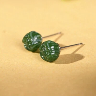 I05 Orecchini Fiore Di Verde Giada Argento Sterling 925 Chiusura a Farfalla - Immagine 1 di 4