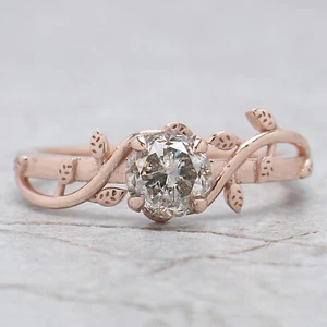 0.93 Ct Round Salt And Pepper Diamond Ring 14K Rose Gold Engagement Gift Ring - Picture 1 of 9