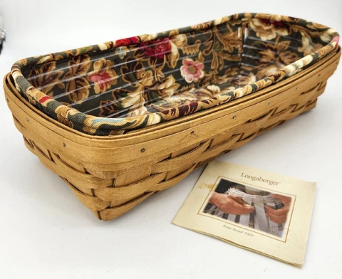 Longaberger 2004 Bread Basket+Plastic Protector+Majolica Garden Liner FALL TABLE Cover