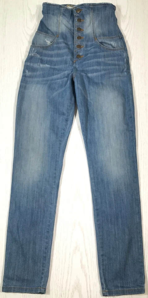 Pantalones de mezclilla vintage Guess cintura alta mujer 26 desteñidos azul botón mosca boho Y2K Foto 1 de 4