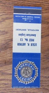 FUNDA FRATERNAL LEGION MATCHBOOK: MAYSVILLE, KENTUCKY MATCHCOVER -B9 - Imagen 1 de 1
