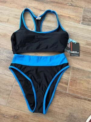 Traje de baño Sports Illustrated espalda corredor dos piezas negro y azul talla s Foto 1 de 4