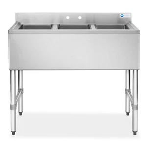 Three 3 Compartment Stainless Steel Commercial Kitchen Bar Sink - Picture 1 of 7