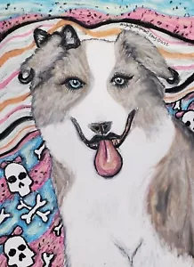PASTEL GOTHIC 5 x 7 Art Print, Border Collie lilac dog, home decor Artist KSAMS - Picture 1 of 1
