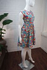 RAINBOW ABSTRACT Vintage 1940s Printed Cotton Sun Dress with A Line Gathered Sk