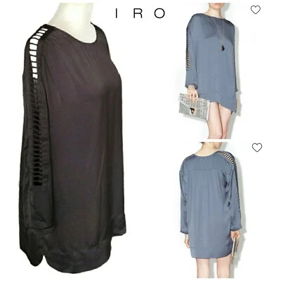 Túnica IRO negra satinada Clark calce relajado manga superior recortes FR 36 US 4 Foto 1 de 4