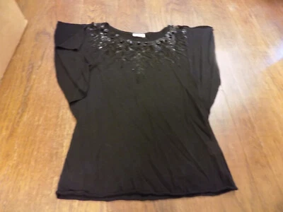 Blusa Valentino Roma Tejida Fina Lentejuelas Cuentas Flutter Manga Corta Negra talla 4 EC Foto 1 de 4