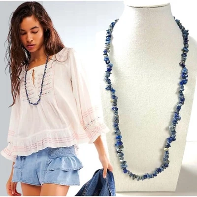 Collar bohemio Free People de una sola hebra con cuentas de cristal azul lapislázuli nuevo con etiquetas Foto 1 de 4