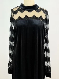Junarose Black Velvet & Sheer Chiffon Lace Elegant Evening Dress * XL - Picture 1 of 6