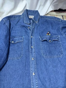 Camicia Walt Disney World blu denim uomo grande ricamata Topolino - Foto 1 di 9