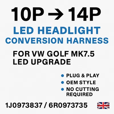 10P to 14P LED Headlight Conversion harness 1J0973837 6R0973735 For Golf 7.5 - Image 1 of 4