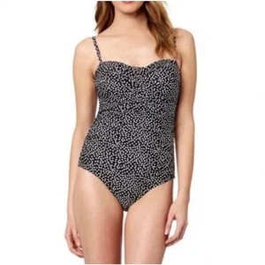 Catalina Slimming Polka Dot One Piece Swimsuit Sz Large Black White Pin Up Girl - Picture 1 of 11