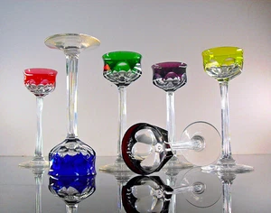 ART DECO 6 VERRES LIQUEUR CRISTAL DOUBLE COULEURS TAILLE MALMAISON BACCARAT - Imagen 1 de 23