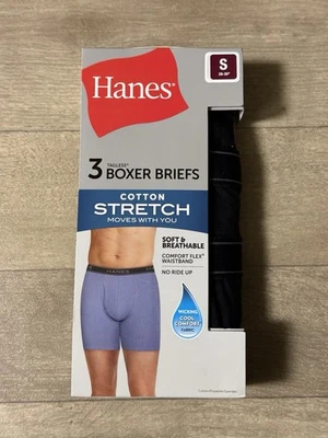 Hanes Boxer Briefs 3-Pack Cotton Stretch Black Size Small - Image 1 of 2