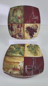 Juego de platos cuadrados para decoración del hogar de ciprés ~ tema de vino de uvas ~ juego de 4 - Imagen 1 de 11