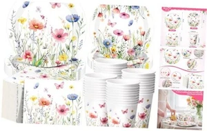 250 Pcs Floral Disposable Tableware Set Spring Floral Paper Cups Plates and - Picture 1 of 7