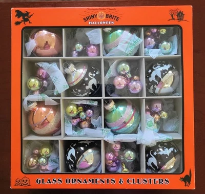Radko SHINY BRITE Glass Halloween Ornaments BATS/CATS 16 Set Blue, Purple NIB - Image 1 of 4